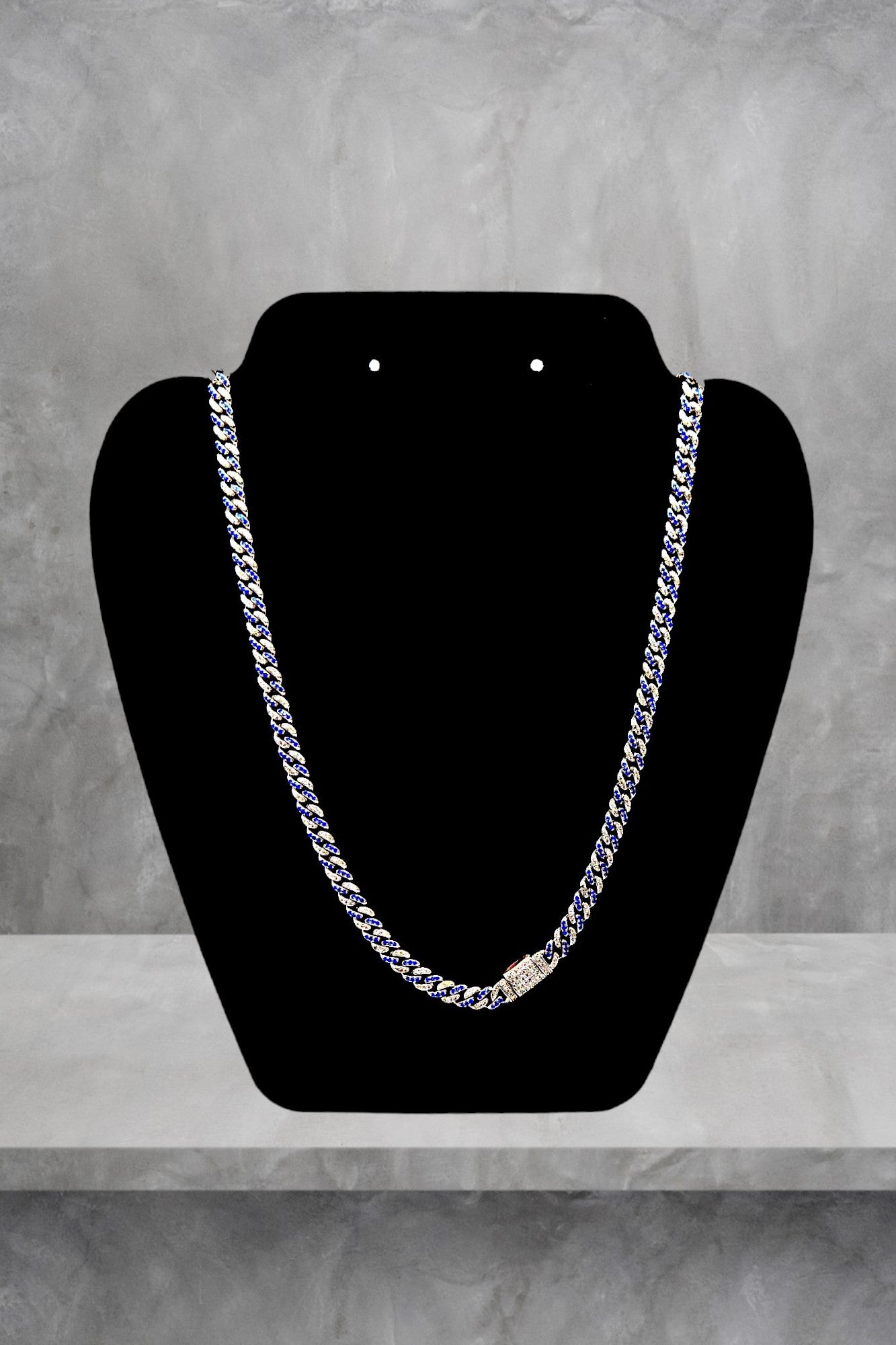 ICE CUBAN LINK CHAÎNE MIX OR BLANC / BLEU PROFOND 5 MM + CZ