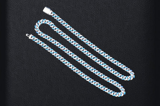 ICE CUBAN LINK CHAÎNE MIX OR BLANC / BLEU PROFOND 5 MM + CZ